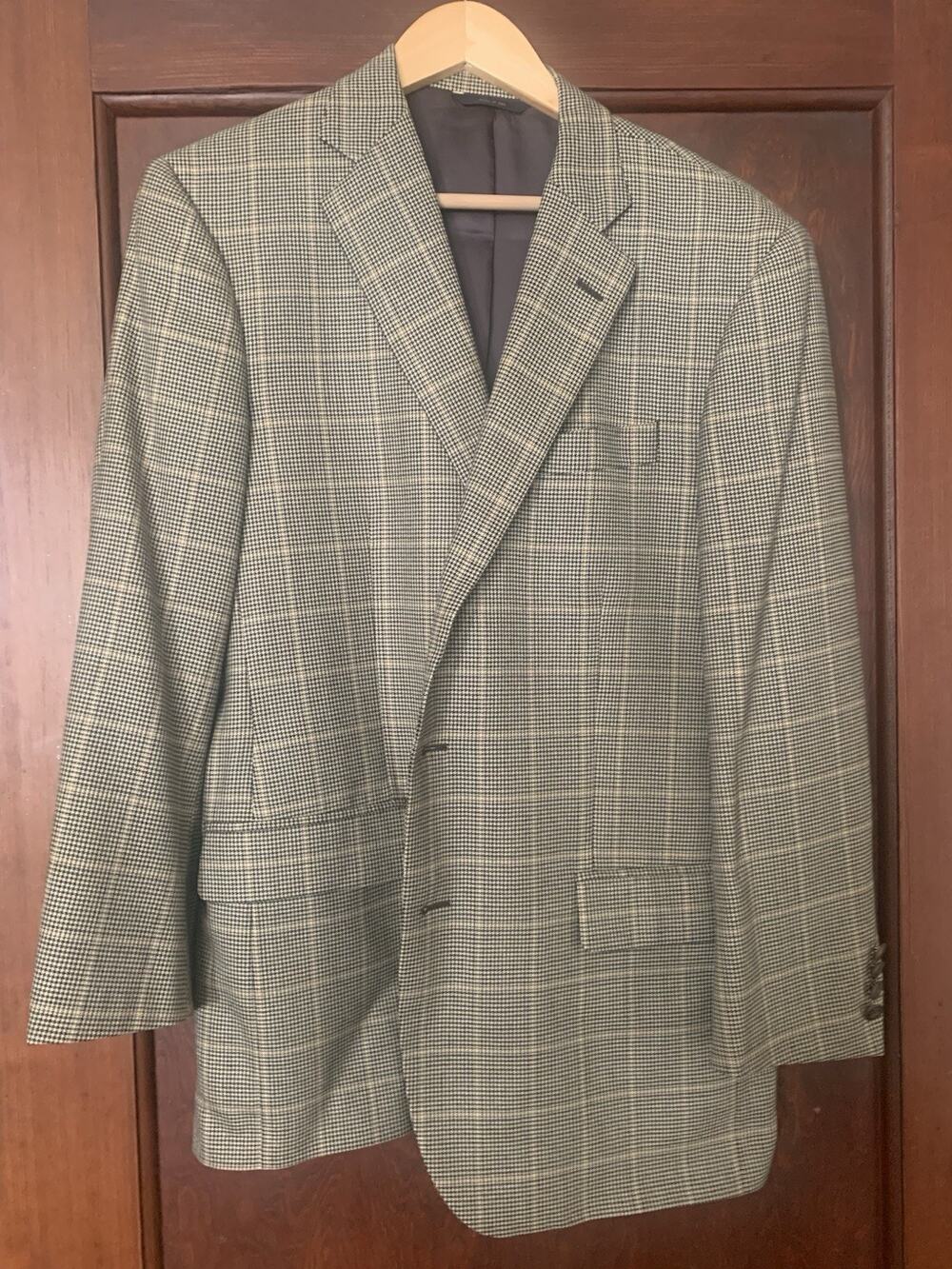 Brooks Brothers 1818 Madison Saxxon Wool Houndstooth Sport Coat Blazer 42R Tan
